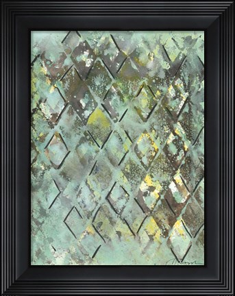 Framed Lattice in Green I Print