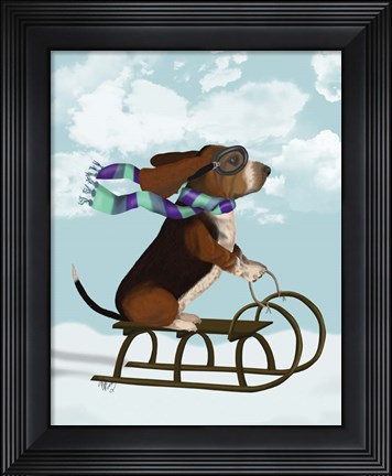 Framed Basset Hound, Sledging Print
