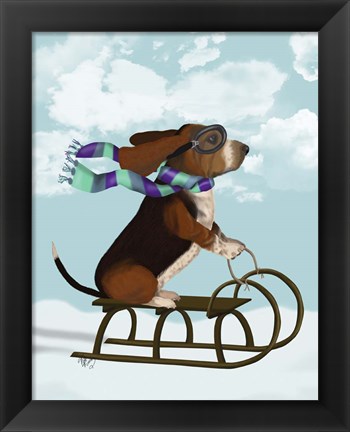 Framed Basset Hound, Sledging Print