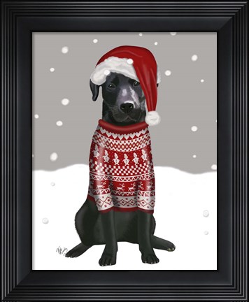 Framed Black Labrador, Christmas Sweater 1 Print