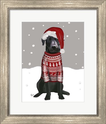 Framed Black Labrador, Christmas Sweater 1 Print