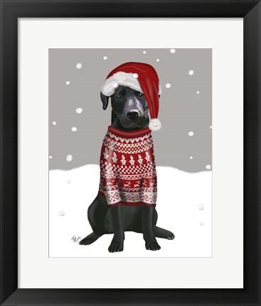 Framed Black Labrador, Christmas Sweater 1 Print