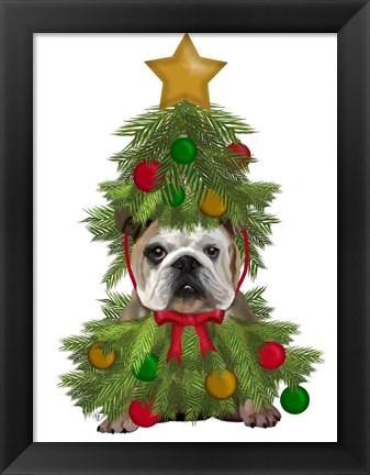 Framed English Bulldog, Christmas Tree Costume Print