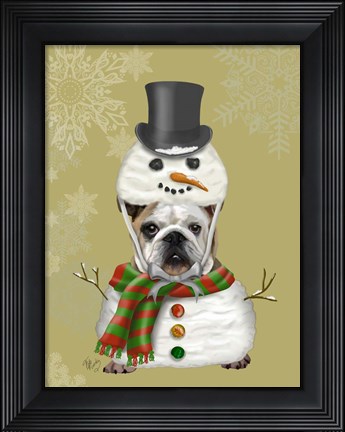 Framed English Bulldog, Snowman Costume Print