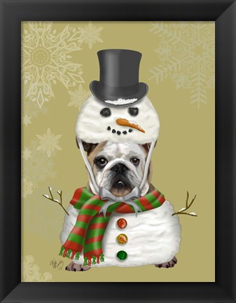 Framed English Bulldog, Snowman Costume Print