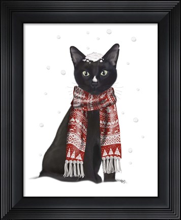Framed Black Cat, Red Scarf Print