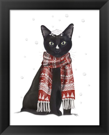 Framed Black Cat, Red Scarf Print
