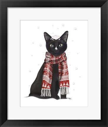 Framed Black Cat, Red Scarf Print