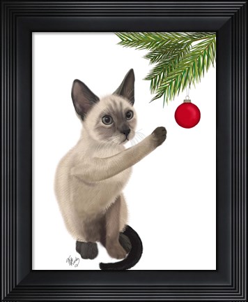 Framed Siamese Cat and Bauble Print