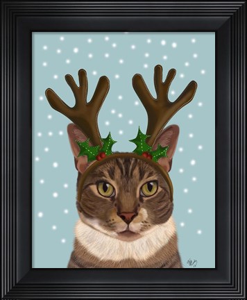 Framed Calico Cat and Antlers Print