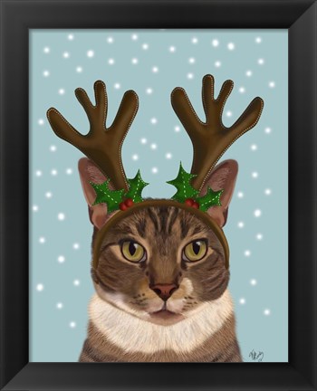 Framed Calico Cat and Antlers Print