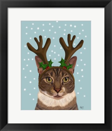 Framed Calico Cat and Antlers Print