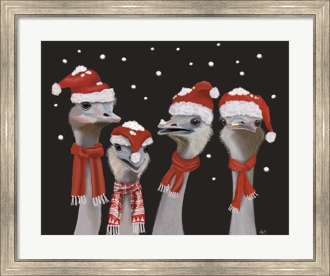 Framed Ostrich, Christmas Gals Print