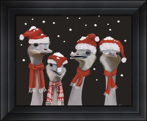 Framed Ostrich, Christmas Gals Print