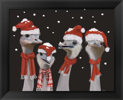 Framed Ostrich, Christmas Gals Print