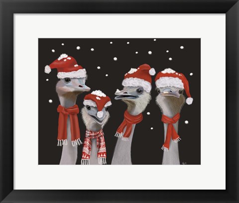 Framed Ostrich, Christmas Gals Print