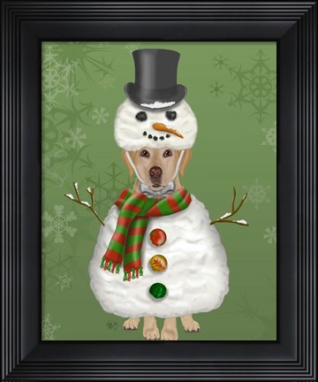 Framed Yellow Labrador, Snowman Costume Print