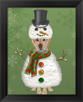 Framed Yellow Labrador, Snowman Costume Print