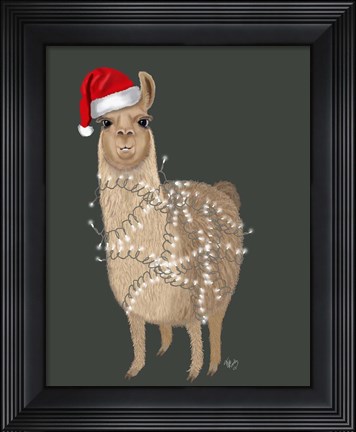 Framed Llama, Christmas Lights 1 Print