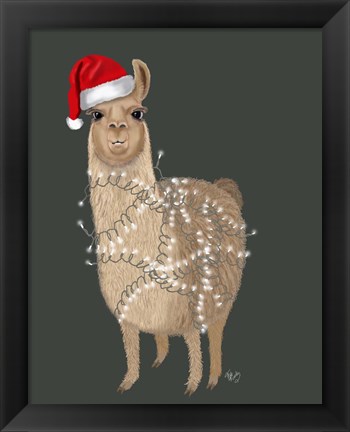 Framed Llama, Christmas Lights 1 Print