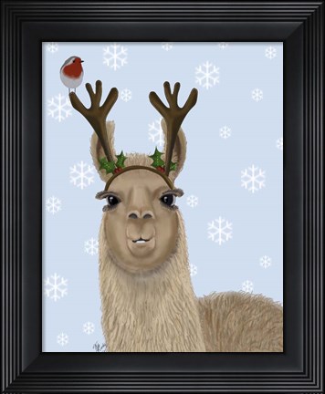 Framed Llama, Antlers Print