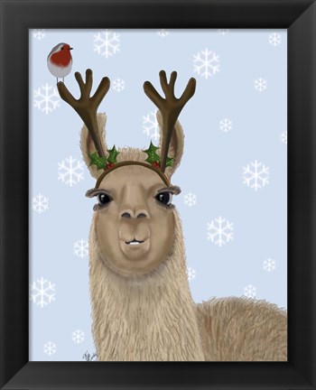 Framed Llama, Antlers Print