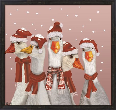 Framed Christmas Gaggle of Geese Print