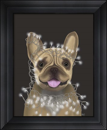 Framed French Bulldog, Christmas Lights 2 Print