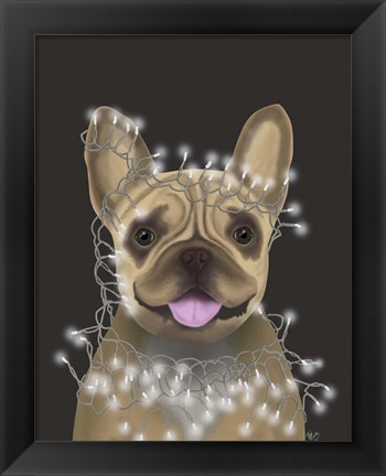 Framed French Bulldog, Christmas Lights 2 Print