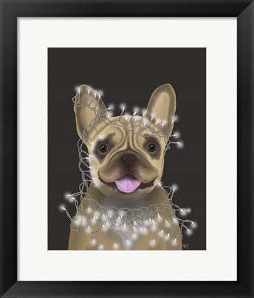 Framed French Bulldog, Christmas Lights 2 Print