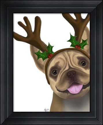 Framed French Bulldog, Antlers 2 Print