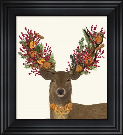 Framed Deer, Cranberry and Orange Wreath Print
