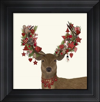 Framed Deer, Homespun Wreath Print