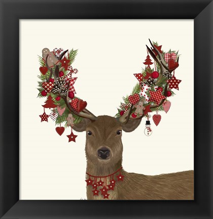 Framed Deer, Homespun Wreath Print