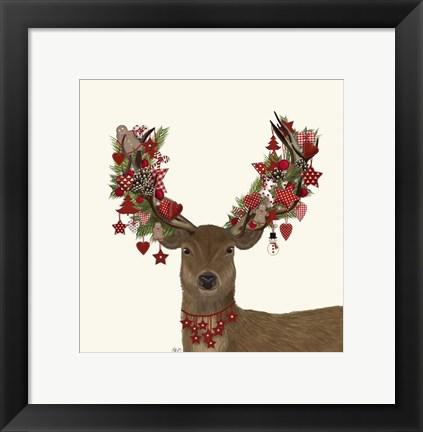 Framed Deer, Homespun Wreath Print