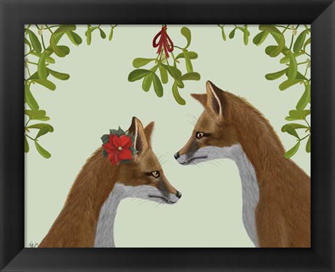 Framed Foxes and Mistletoe Print