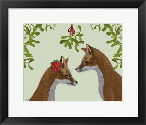 Framed Foxes and Mistletoe Print