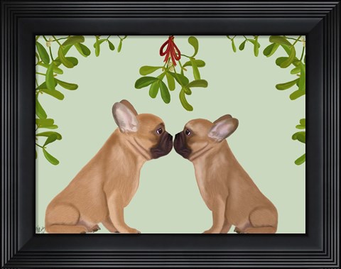 Framed French Bulldogs and Mistletoe Print