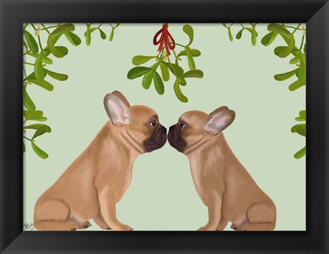 Framed French Bulldogs and Mistletoe Print