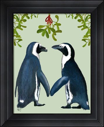 Framed Penguins And Mistletoe Print
