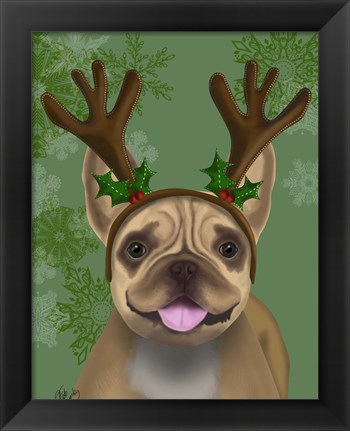 Framed French Bulldog, Antlers 1 Print