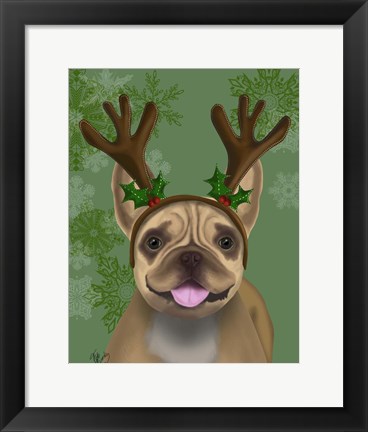 Framed French Bulldog, Antlers 1 Print