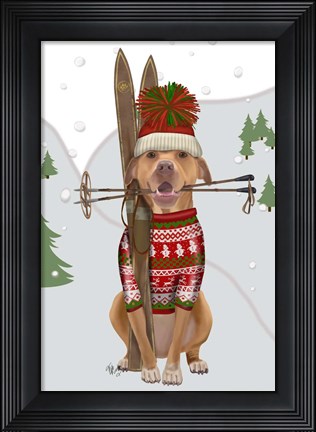 Framed Pitbull Skiing Print