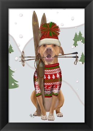 Framed Pitbull Skiing Print