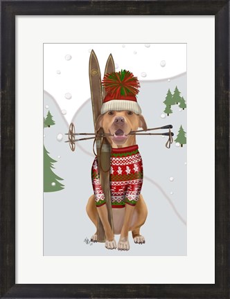 Framed Pitbull Skiing Print