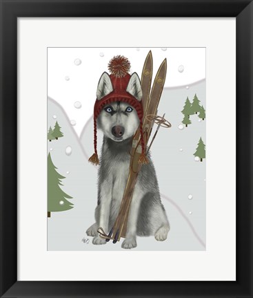 Framed Husky Skiing Print