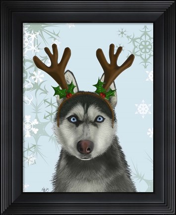 Framed Husky and Antlers Print