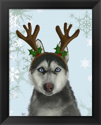 Framed Husky and Antlers Print