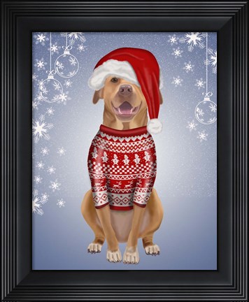 Framed Pitbull in Christmas Sweater Print
