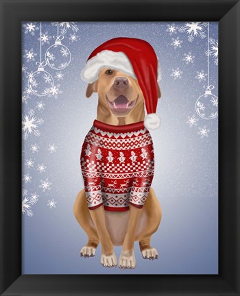 Framed Pitbull in Christmas Sweater Print